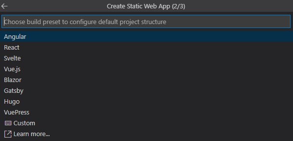 new-static-web-app-custorm